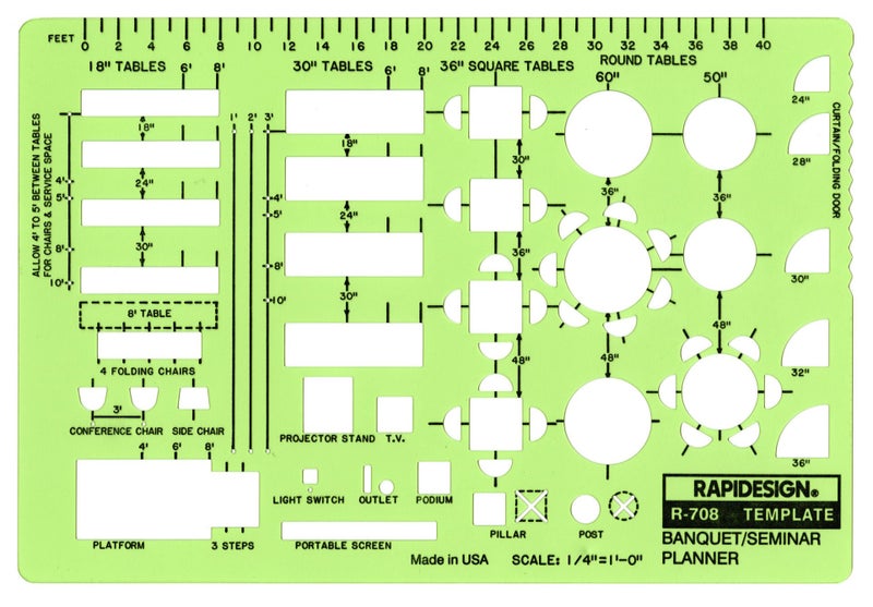 Rapidesign 1/4 Inch Banquet/Seminar Planner Template, 1 Each (R708)